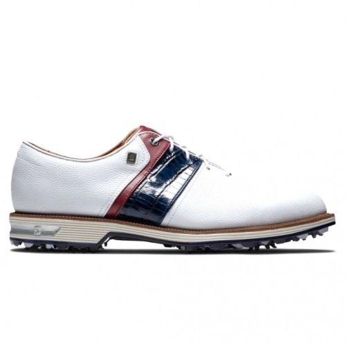 White / Navy / Red Footjoy Premiere Series - Packard Men's Spiked Golf Shoes | JTKXQL890