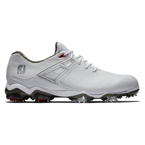 White / Red Footjoy Tour X Men's Spiked Golf Shoes | ARXGFQ708