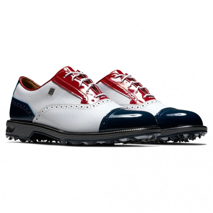 White Pebble / Red Patent / Navy Patent Footjoy Premiere Series - Tarlow Men's Spiked Golf Shoes | VEURZI271