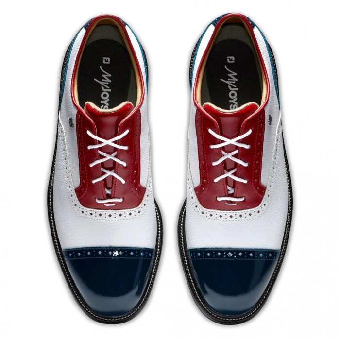 White Pebble / Red Patent / Navy Patent Footjoy Premiere Series - Tarlow Men's Spiked Golf Shoes | VEURZI271